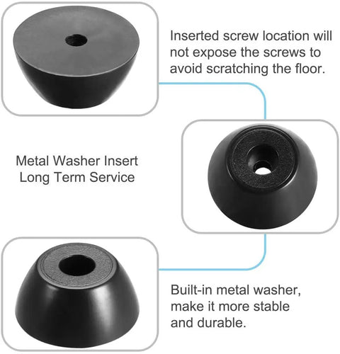 Tough Rubber Feet Bumpers Pack With Metal Washer Inserts, Black 30mm Diameter Base 19mm, 13mm Tall, 4 Pack detail view