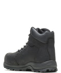 Side view of Grayson Mid Steel Toe Waterproof Work Boot For Men, Black, Size 9 Medium, featuring full-grain leather and rubber outsole