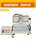Round Rail 3 Axis Router 6040 Desktop Engraving Machine with 1500W Variable Frequency Spindle in metal frame setup.