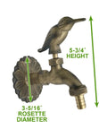 Outdoor Brass Garden Faucet With Bird Shaped Bibcock, 4.5 Inch Spigot showing sunflower flange and antique finish details.