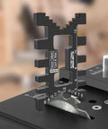 Hella Precise CNC Machined Aluminum Alloy Dovetail Jig Caliper For Woodworking Workbench Setup and Saw Router Table Joint Control with Crisp Imperial Metric Scales showing detailed ruler and caliper design.
