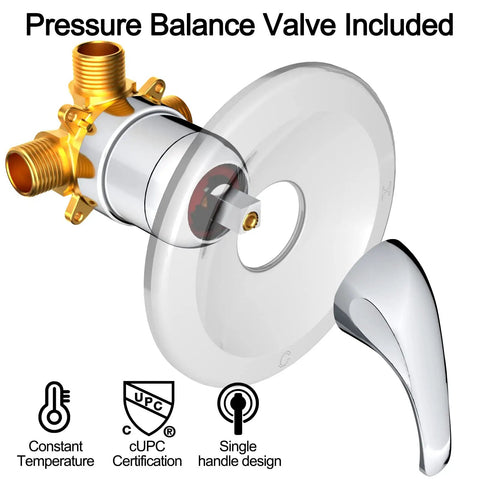 8 Spray Magnetic Dual Shower Head Combo With Handheld Spray, 2 In 1 Shower Valve And Trim Kit, pressure balance valve detail