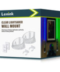 Packaging of Totally Clear Lightsaber Wall Mount Set Dual Pack Holder Rack with image of mounted lightsabers.