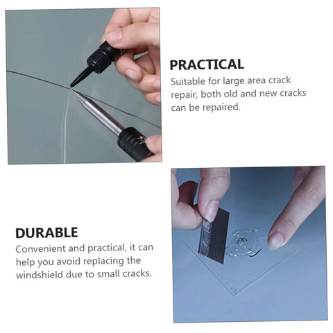Powerful Windshield Crack Repair Kit For Quick Easy Fixes And Large Area Cracks Tool Set with resin gel and applicator in use
