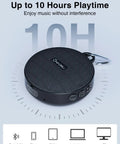 Cycling Bluetooth Speaker For Bike With IP65 Waterproof Build, compact and round, showing 10 hours playtime, side view.