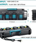 Four Port 18V Battery Charger With Quick Charge And Dual USB Ports For Fast Simultaneous Charging Of Lithium Ion Batteries