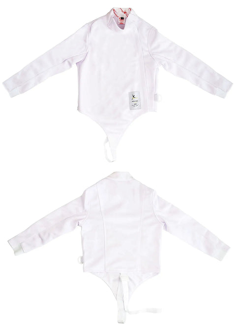 Front and back view of 350N Fencing Uniform Full Set Pants Jacket Vest For Foil Epee Saber White Pro Grade Practice Gear