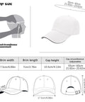 Vintage White Adjustable Cap For Women And Men, diagram of cap size with measurements and adjustable strap details