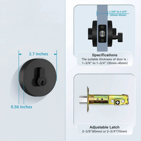 Single Cylinder Deadbolt Lock With Key For Front Door Entry Built Tough For Exterior Use, Heavy Duty High Security Matte Black Finish