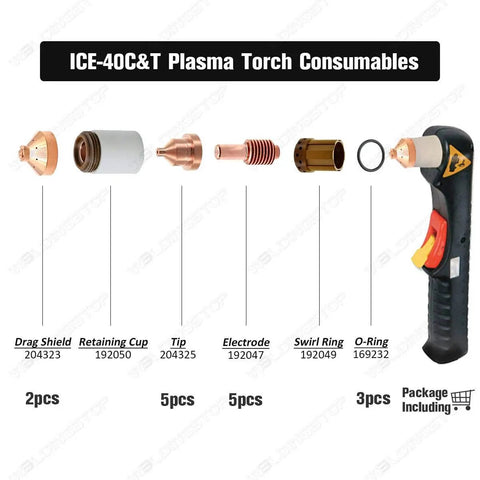 Ice-40C T Plasma Electrode Replacement Kit for Spectrum 625 Cutter showing consumable parts arrangement