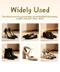 Various footwear types including high heels, loafers, dress shoes, ankle boots, chunky heels, and sandals, suitable for 8 Piece Heel Cap Replacement Kit For Boots With Non Slip Rubber Heel Caps And Chunky Heel Tips Plus 40 Shoe Nails For High Heels Boots And Shoes Home Shoe Repair Tool Kit.