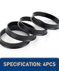 Set Of Four Black Wheel Hub Center Rings With 2.87 Inch Od And 2.36 Inch Id Plastic Adapters displayed in a row on a white background.