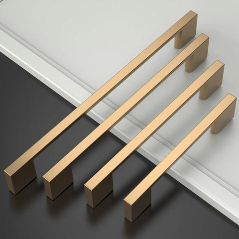 Set of 5 inch champagne bronze cabinet handles for cupboards, shown on a white and black surface, part of 10 Pack 5 Inch Champagne Bronze Cabinet Handles For Cupboards And Drawers Kitchen Cabinet Hardware Pulls Dresser Pulls Durable Metal Handles For Cabinets And Furniture Easy Install And Smooth Operation.