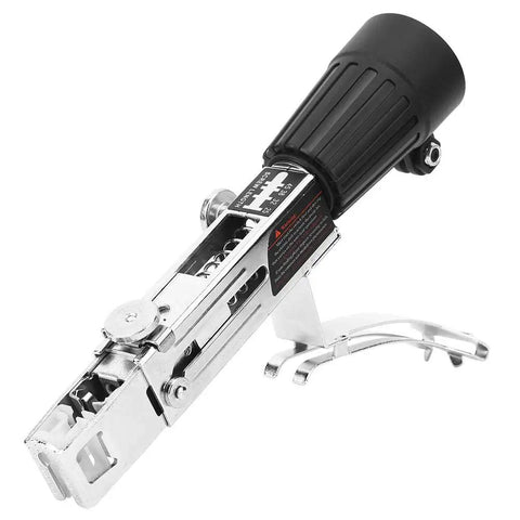 Automatic Chain Nailer With Fifty Chain Nails Adjustable Depth Setting Power Drill Attachment for Framing and Deck Building close-up view.
