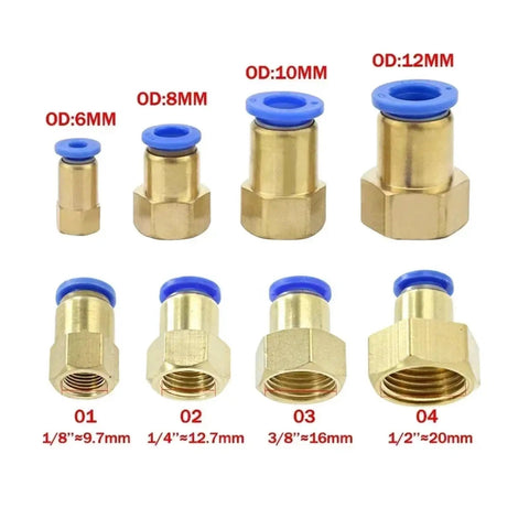 Pneumatic Air Connector Fitting Kit With 10mm 12mm 14mm 16mm Sizes M5 Thread 3/4 Inch And 1/2 Inch Two Way Hose Connectors Pipe Fittings Set 20 Pieces For DIY Projects And Air Lines, brass fittings with 6mm to 12mm OD sizes and threaded ends