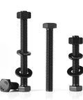 1/4-20 X 6 Inch Hex Head Bolts Kit With Nuts, Flat And Lock Washers, Fully Threaded Black Zinc Plated 304 Stainless Steel 18-8 Set
