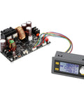 Knockout Durability DC Buck Converter With Crisp Digital Meter, showing input/output connections and display for voltage adjustment.