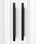 10 Pack Black Aluminum Finger Pulls for Cabinets and Kitchen Drawers, installed on white surface, sleek modern handles with 192mm hole centers