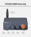 Front view of BT20A Pro Bluetooth 5.0 Amplifier 300W x 2 Two Channel Class D Wireless Power Amp with controls visible.