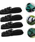 16 Piece Lawn Aerator Shoes Straps With A Workhorse Heavy Duty Garden Spikes For Lawn Care Compatible Boots For Aerating Grass And Soil In Outdoor Gardening Perfect For Thick Lawns Wet Soils And All Seasons, showing black straps and green aerator plates with spikes.