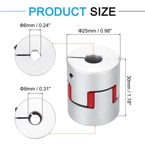 Aluminum Shaft Coupler 6mm To 8mm Flexible Spider Coupling 30mm Length 25mm Diameter Joint Shaft Connector For 3D Printers CNC Routers Milling Machines Great For Servo Motors And Encoders, size view
