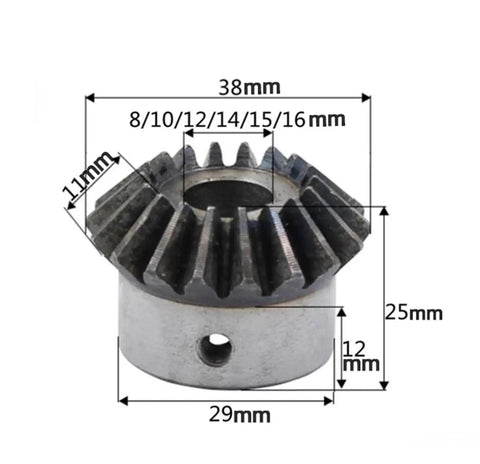 Top Shelf High Precision Motor Spur Gear And Bevel Set With 2 Mod 18 Teeth smooth rolling gear with dimensions 38mm by 25mm.
