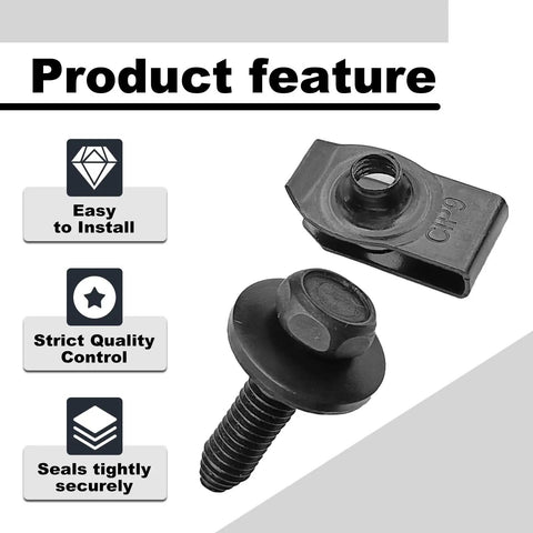 Heavy Duty M8-1.25 Body Bolts and Extruded U Nut Kit for Auto Body Repairs shown with installation features