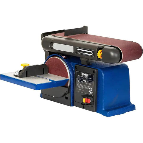 Heavy Duty 4-Inch By 36-Inch Belt And 6-Inch Disc Sander with cast iron base displayed in profile view.