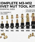 Premium Head Rivet Nut Tool Kit For Professionals And DIYers M3 To M12 With 55 Pieces Mandrels Fasteners Steel Inserts Perfect For Sheet Metal Jobs Auto Repair And Home Projects You Gotta Get This Heavy Duty Set, M3-M12 mandrels