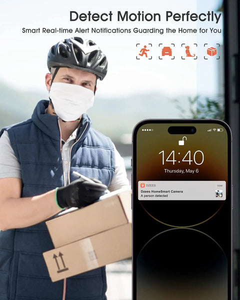 Wireless Doorbell Camera With 2K Video AI Analysis detects person delivering package in outdoor scene.