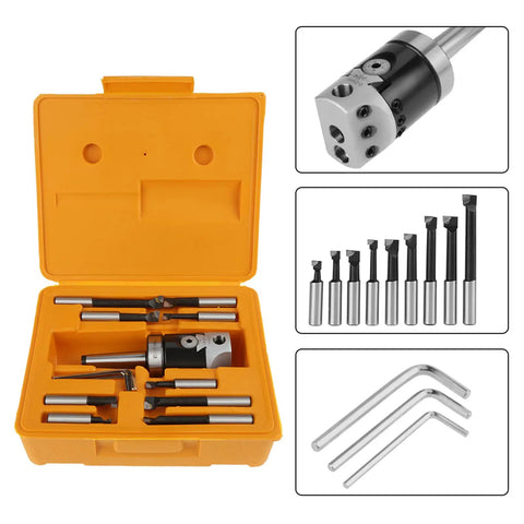 Two Boring Head Set With 50mm Boring Head Model F1 12 And Nine 12mm Boring Bars for CNC Milling Machines in orange case