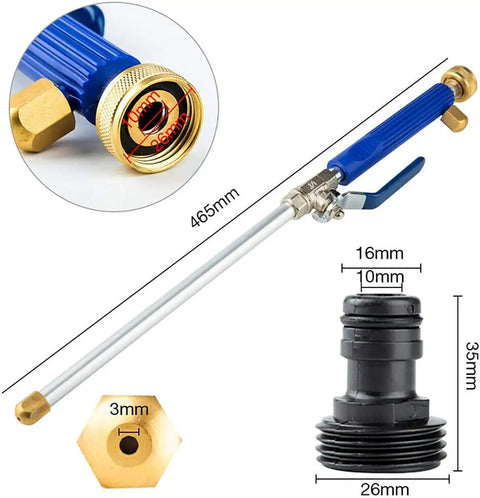 Beast Mode High Pressure Power Washer Wand With Dual Spray Tips Hydro Jet Nozzle Blue with measurements and components visible