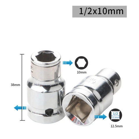 Must Have Hex Socket Adapter Kit forged from tough CR-V Steel Transforms Your 1/4 3/8 And 1/2 Inch Square Drive Ratchets Into Super Cool Screwdriver Bits For Any Drilling Or Driving Job Fast. 1/2x10mm CR-V socket adapter, 38mm