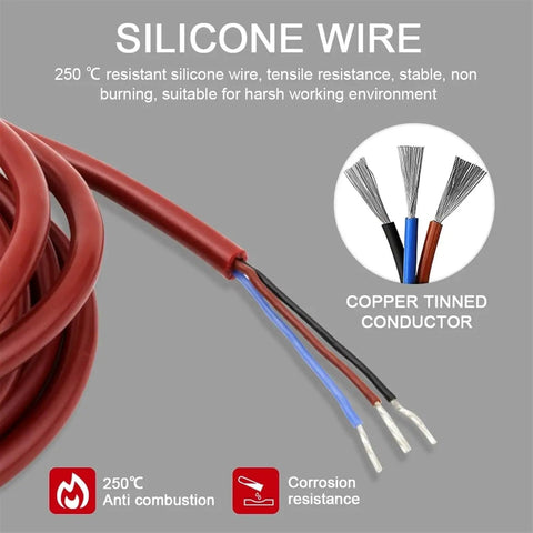 Close-up of red 250°C silicone wire with copper-tinned conductor for Waterproof M12 Inductive Proximity Sensor 24V DC use