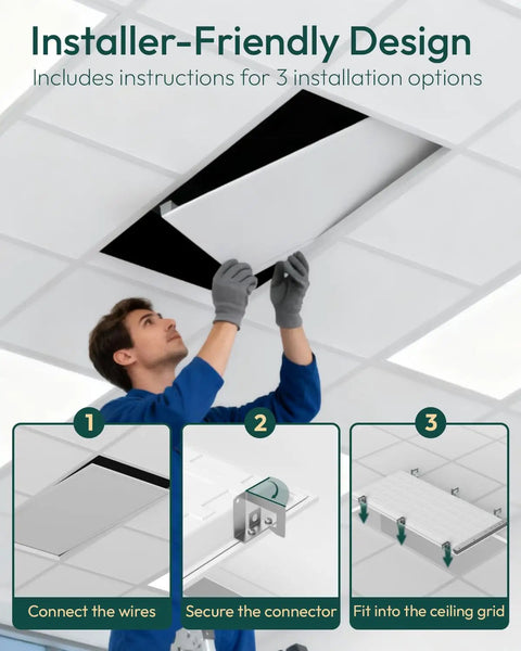 Installation guide for 12 Pack 2x4 LED Flat Panel Light With 3CCT Dimmable 0 To 10V And 3 Wattage Options 30W 35W Or 45W ceiling fixture.