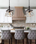 Farmhouse Style Pendant Light Fixture For Dining Room Hallway Entryway And Kitchen Island 1 Light Industrial Chandelier With Oak White Frame And Black Matte Iron Finish UL Listed For Indoor Living Spaces hanging over kitchen island