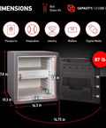 Waterproof And Fireproof Alloy Steel Home Safe With Digital Keypad, 1.23 Cubic Feet, Open with Dimensions