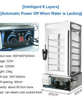 Six Layer Commercial Electric Steamer 2200W With Anti Dry Burning Tech, 3D Heating, dimensions 400x400x825mm, display view