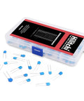 High Voltage DIP Ceramic Capacitor Kit 150 Piece Value Assortment Two Kilovolt 2000V 100pF To 10000pF 15 Percent Tolerance Rugged Resealable Storage Case Must Have For DIY Electronics displayed with case and components.