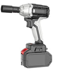 Badass Grip Cordless Brushless Impact Wrench with smooth high torque motor, battery attached for auto repair and woodworking tasks.