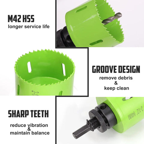 Features of 18 Piece Bi Metal Hole Saw Kit with Beefy Cutters and Carrying Case for Metal Wood Plastic and Drywall Ideal For Cornhole Boards And Diy Projects For Fast Clean Cuts