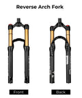 Front and back view of Beefy 20 And 24 Inch Mountain Bike Suspension Air Fork With 32mm Stanchions, reverse arch design.