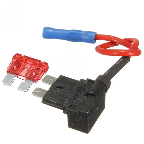 Upgrade Your Gear With This Super Cool Fuse Tap Adapter That Turns One Spot Into Two For Adding Extra Electronics Like Phone Cradles Or Alarms Without Any Messy Splicing Wires Needed For Micro Mini And Standard Blade Fuses Up To 10 Amps Perfect For black and red blade fuse tap adapter with wire leads