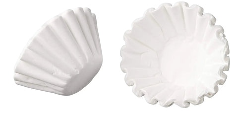 Top Shelf Filter Paper Cups For Pour Over Coffee Quick Serve Systems Bulk One Thousand Count compatible with drip brewers, shown from different angles.