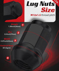 Diagram of 12x1.5 Lug Nuts Black 24 Pcs Closed End Bulge Acorn Style For Toyota 4Runner Tacoma Tundra Replacement Set Three Quarter Inch Hex 60 Degree Conical Taper, showing size and dimensions.