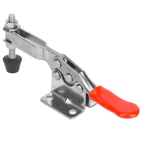Heavy Duty Horizontal Adjustable Toggle Clamp Crafted From Premium 304 Stainless Steel showcases red padded lever and sturdy base.