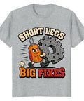 Classic Cool Stubby Screwdriver T-Shirt For DIY Engineers With Short Legs Big Fixes Humor showing gray tee with cartoon design.
