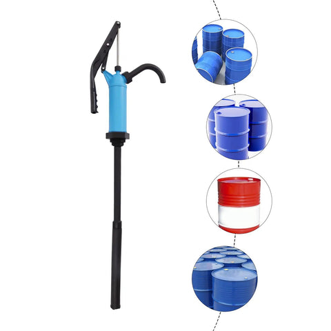 Plastic Lever Action Drum Pump Hand Transfer For 5 To 55 Gallon Barrels Delivers 10.8 Oz Per Stroke Fits 2 Inch Bung Openings Awesome For Oils Water Based Liquids And Mild Acids Or Alkalis In Workshop Or Farm Blue, manual pump