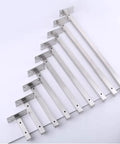 Rock Solid Two Pack Heavy Duty Wall Mounted Shelf Brackets Crafted From Brushed Stainless Steel With Zero Flex Support Frame For Living Room And Bedroom Includes All Basic Hardware, various sizes arranged.