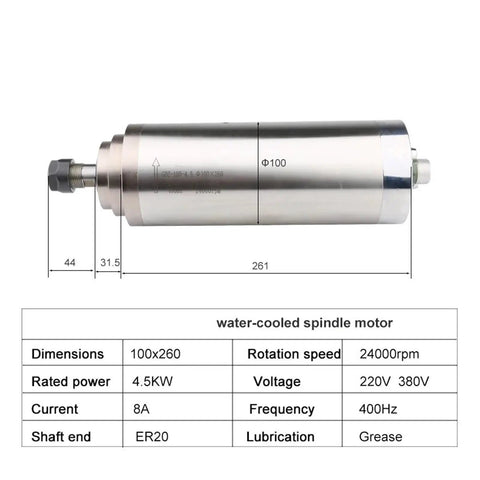 Smooth Operator 4.5kw Er20 Water Cooled Spindle Motor For Cnc Milling Machine Killer Liquid Cooling System dimensions and specifications preview.